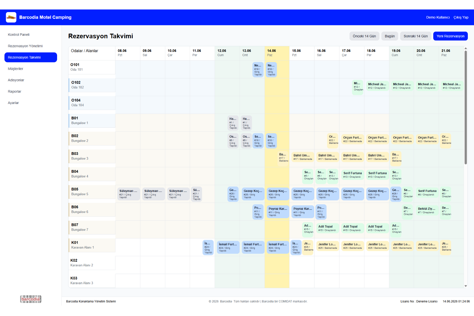 Doluluk takvimi haftalık ve aylık görünüm